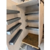 Image 2 : Wooden storage cabinet featuring five metal shelves mounted on the interior sides, with a metal hand