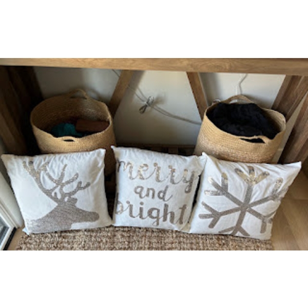 Three White Square Throw Pillows