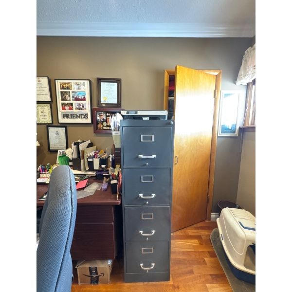  grey 4-drawer vertical metal filing cabinet,