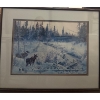 Image 2 : Framed Painting of a Winter Wildlife Landscape/Snowy Forest Scene