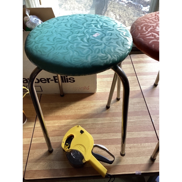  vintage vinyl and chrome stool.  set of 3 white blue and red