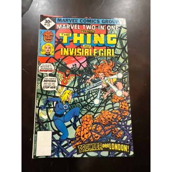  Marvel Two-in-One #32 from October 1977, featuring The Thing, Invisible Girl, and Spider-Woman. 