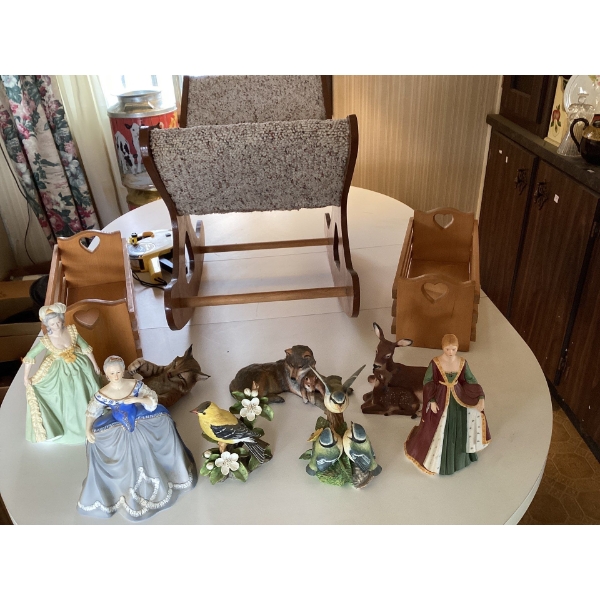 collection of vintage or antique collectible items, including porcelain 