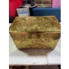 Image 1 : Vintage embossed brass fireplace coal or kindling box with decorative scenes of figures