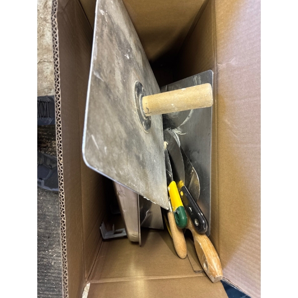  set of professional drywall and plastering tools, primarily used for finishing walls and corners.