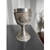 Image 1 : This item is a vintage German SKS 95% Zinn (Tin) Pewter Goblet featuring an embossed countryside sce