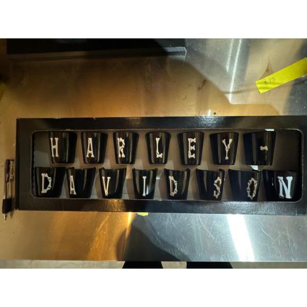 Harley Davidson shot glass set. Bone collection ceramic.