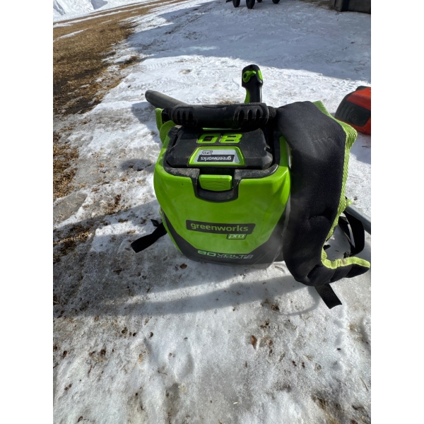  Greenworks Pro 80V Cordless Backpack Blower. 
Voltage: 80-Volt battery platform 
Performance: Deliv