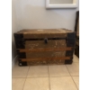 Image 1 : 100 plus year old train vintage luggage trunk featuring reinforced latches, a worn exterior finish