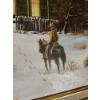 Image 4 : framed original oil painting depicting a winter rural scene. 
The painting features a rustic farmhou