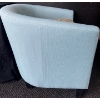 Image 3 : Light Ice Blue Upholstered Barrel Accent Chair w/ Handmade Afghan Blanket