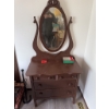 Image 4 : Wooden dresser with three drawers and attached oval mirror. Features dovetail joints on drawers and 
