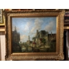 Image 1 :  antique impressionist oil painting featuring a European city scene, signed by an artist named "Fran