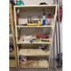 Image 1 : Metal shelving unit 35.5in wide and 67in tall with vintage Hot Wheels toys and miscellaneous items s