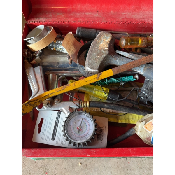 Husky tool box that comes full of various tools. The tool box and its full contents are included as 