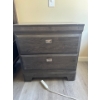 Image 1 : Nightstand with two drawers. 23 and a half inches wide by 25 inches tall by 15 and a half inches dee