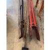 Image 4 : Multiple post hole diggers with wood and metal handles, a pair of long-handled red metal diggers, an