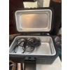 Image 3 : Camping items with a new in box propane fire pit, outland fire bowl, small cooler, vintage cooler, c