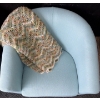 Image 2 : Light Ice Blue Upholstered Barrel Accent Chair w/ Handmade Afghan Blanket