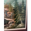 Image 2 : Oil painting depicting a mountainous landscape with pine trees and a winding path, presented in a ca