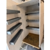 Image 3 : Wooden storage cabinet featuring five metal shelves mounted on the interior sides, with a metal hand