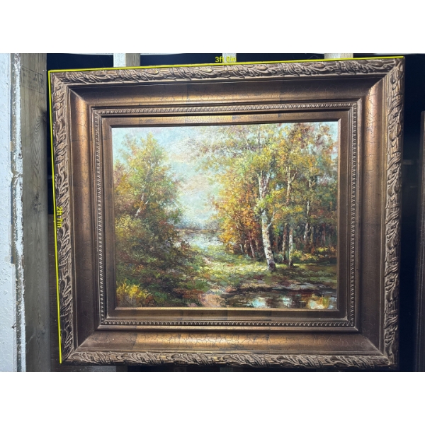 oil on canvas landscape painting by Toon Koster featuring a tree in a textured, impasto style. Arti