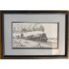 Image 3 :  framed black and white pen and ink drawing of a steam locomotive, titled "The Driving Force".
It is