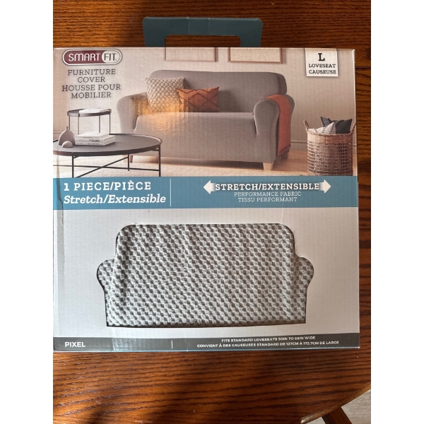 Smart Fit Loveseat Furniture Cover, one piece, brand new in box, fits standard loveseat 50in to 68in