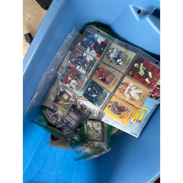 Tupperware container full of hockey cards