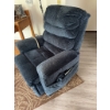 Image 4 : Blue recliner chair featuring corduroy upholstery and a padded, tufted backrest. Includes an attache