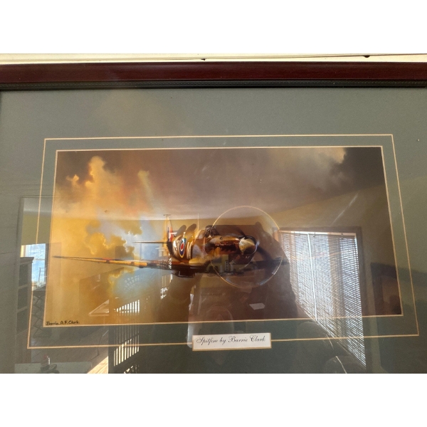 
framed fine art militaria print featuring the Vickers Supermarine Spitfire by artist Barrie A.F. Cl