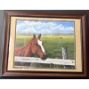 Image 3 : Framed Oil On Canvas Horse Painting By Elisabeth Bell w/Wooden Fish Shaped Crib Board