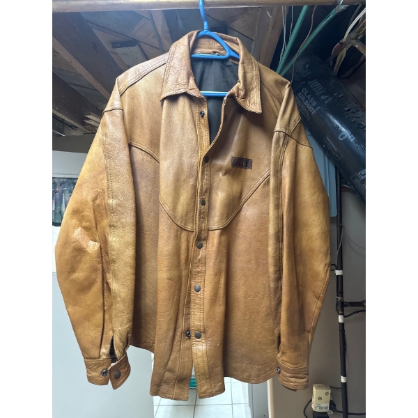 vintage brown leather t jacket or bomber jacket,  size xl