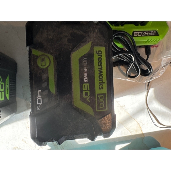  Greenworks Pro 60V 4.0Ah Lithium-ion battery. 
Voltage: 60V
Capacity: 4.0Ah
Features: On-board char