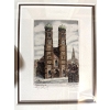 Image 3 : framed vintage illustration of the Frauenkirche in Munich, Germany, a prominent landmark known for i
