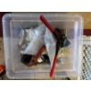 Image 1 : Box of plumbing supplies, pipe wrenches, copper piping, plumbing connections