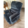 Image 3 : Blue recliner chair featuring corduroy upholstery and a padded, tufted backrest. Includes an attache