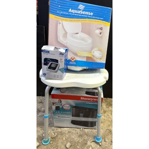 Aqua Sense Raised Toilet Seat, Blood Pressure Monitor, Bath Chair & Humidifier