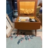 Image 2 : vintage mid-century modern storage ottoman or sewing stool, similar to items used for storing sewing