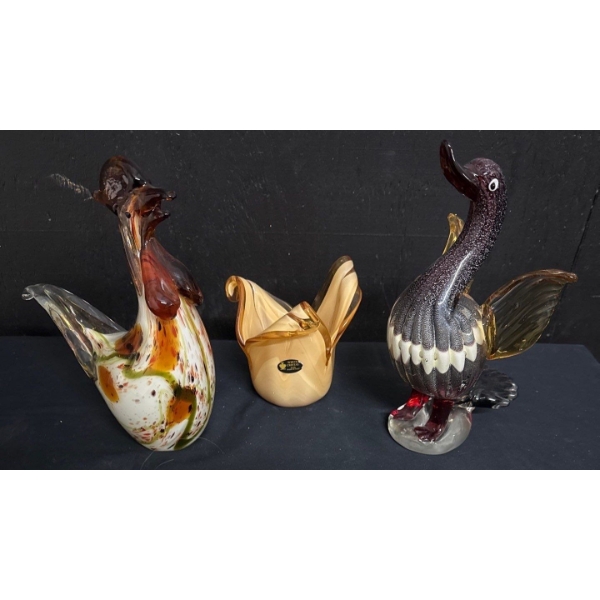 Murano Art Glass Figurines- Pheasant & Rooster