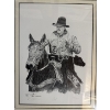 Image 2 : framed artwork is a pencil graphite sketch titled Little Buckaroo by artist Robert Shufelt. 
Artist: