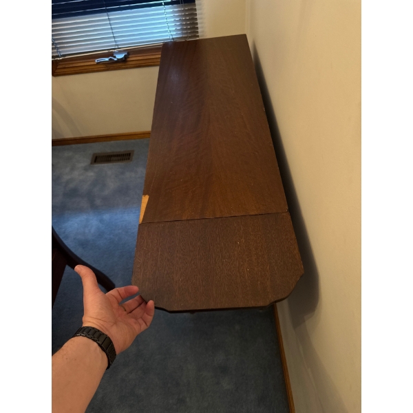vintage wooden drop-leaf console or dining table.