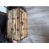 Image 2 : Wood and metal steamer trunk with exterior metal hardware and wooden slats. The exterior surface sho