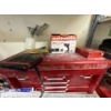 Image 2 : Red toolbox with tool belt Bosch stapler, spray paint air gun, 18 volt lithium cordless flashlight. 