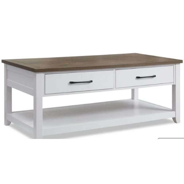 Kort & Co. Logan 47.25" Traditional Coffee Table with Storage and Shelf - White and Walnut Oak