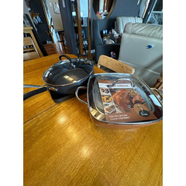 Branand griddle.d new copper Chef XL cook set and tea fell pan