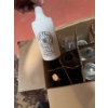 Image 1 : Box of metal nails, assorted glass bottles including a marked Royal Charter whisky jug, a green meta