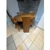 Image 1 :  vintage dining set includes a round maple wood table matching spindle-back chairs. 