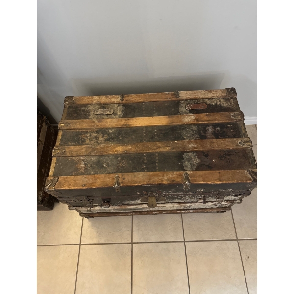 100 year old plus antique steamer trunk, a collectible travel chest often used for storage or as dec