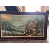 Image 8 : Oil painting depicting a mountainous landscape with pine trees and a winding path, presented in a ca